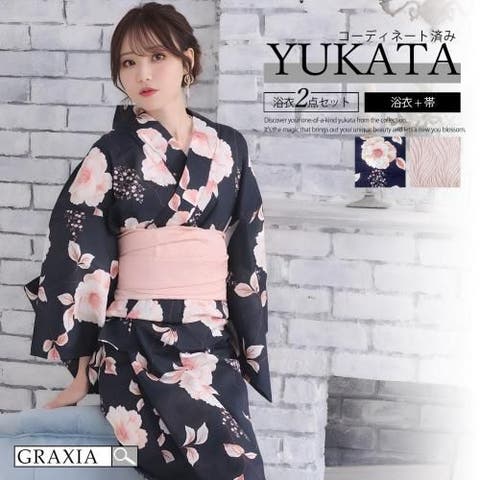 GRAXIA（グラシア） | 凜たる墨色に映える曙色の薔薇と小花がレトロモダンな浴衣2点セット(YUKATA)