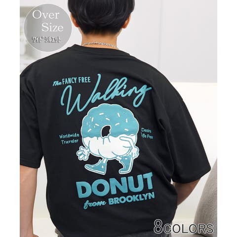 GROOVY STORE（グルービーストア） | 【ワイド】グラフィック Tシャツ 半袖 プリント ロゴ WALKING DONUT  #グラフィックTシャツ #ドーナツ＃ストリート #キャラクターTシャツ