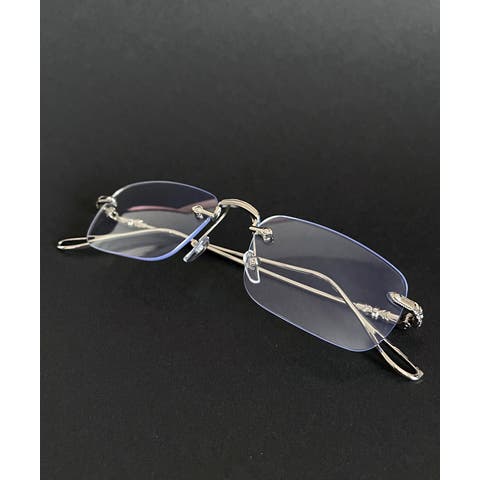 人気商品の中古品・新品・未使用品 銀色金属フレームヒョウ付き リムレス伊達メガネ （大人気 新品 メガネ・老眼鏡