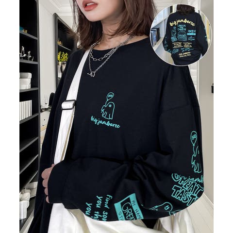 GROOVY STORE（グルービーストア） | 【袖ロゴ】オバケプリント ロンｔ 長袖Tシャツ ワンポイント グラフィックt
