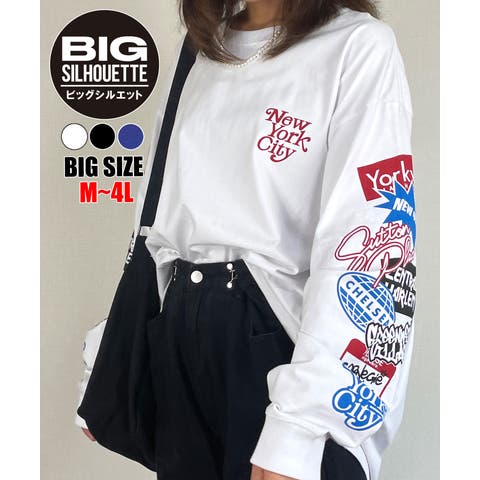 GROOVY STORE（グルービーストア） | 【M L XL 3L 4L:5サイズ展開】【ｵｰﾊﾞｰｻｲｽﾞ】【袖ﾌﾟﾘﾝﾄ】ロンT ロンティー長袖 プリント Tシャツ ﾜﾝﾎﾟｲﾝﾄ トップス ロンT　秋服 冬服 秋冬 レトロストリート