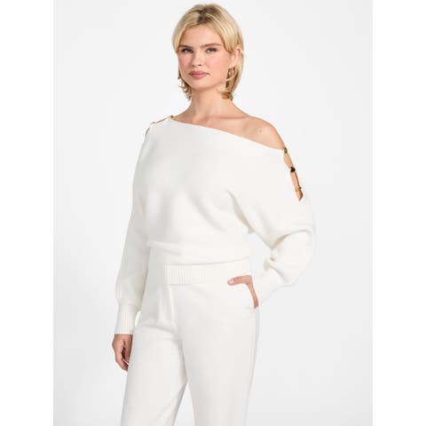 GUESS【WOMEN】（ゲス） | [GUESS] Long Sleeves Off Shoulder Beaded Jamia Sweater オフショルダートップス