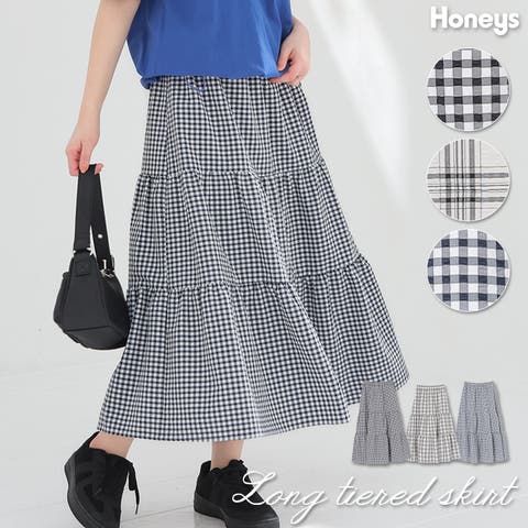 Honeys（ハニーズ） | ボトムス スカート ロングスカート ロング丈 大きいサイズ ティアードスカート チェック柄 裏地付き レディース Honeys ハニーズ ロングティアードスカート