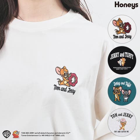 Honeys（ハニーズ） | トップス Tシャツ ロンＴ 長袖Tシャツ カットソー 長袖 トムとジェリー ゆったり 刺繍 プリント レディース Honeys ハニーズ トムとジェリー／ゆるＴ