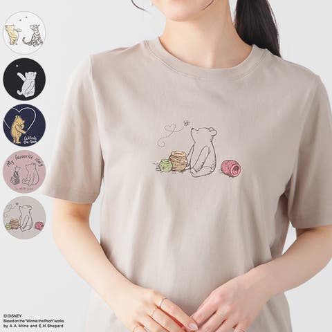 Honeys（ハニーズ） | トップス Tシャツ 半袖Tシャツ カットソー 半袖 UVカット プーさん キャラクター 綿混 クルーネック レディース Honeys ハニーズ プーさん／半袖Ｔシャツ