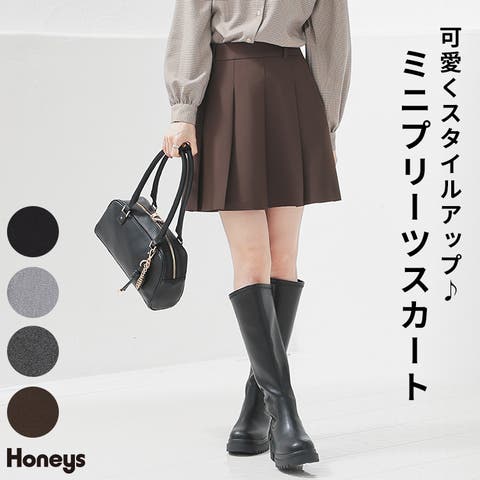 Honeys（ハニーズ） | ボトムス スカート ミニスカート ミニ丈 プリーツスカート 再生ポリエステル 無地 内側パンツ 後ウエストゴム レディース Honeys ハニーズ ミニプリーツスカート