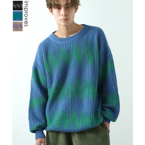 improves（インプローブス） | ニットセーター メンズ グラデーション タイダイ ボーダー クルーネック オーバーサイズ ビッグサイズ ゆったり 大きいサイズ カジュアル ストリート 韓国