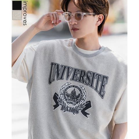 improves（インプローブス） | 半袖Tシャツ メンズ カレッジ プリント ライン クルーネック セットアップ カットソー 大きめ アメカジ カジュアル スケーター ストリート 古着MIX 韓国