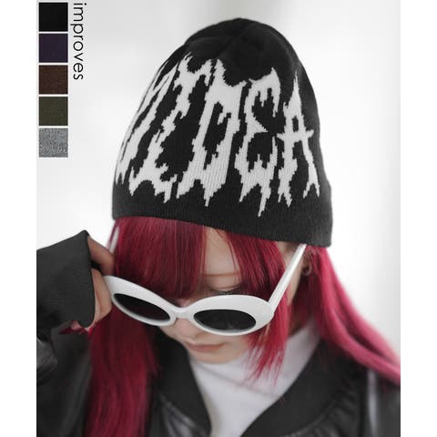 improves（インプローブス） | ニット帽 メンズ ロゴデザイン ニットキャップ ビーニー ストリート スケーター 古着MIX 韓国ファッション ブラック