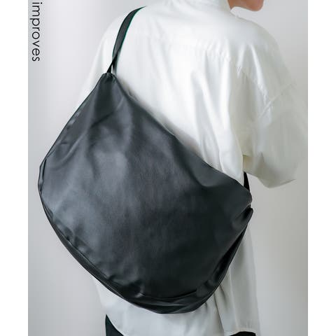 improves（インプローブス） | ショルダーバッグ メンズ シンセティックレザー PUレザー 合成皮革 カバン 鞄 通学 通勤 旅行 ストリート カジュアル 古着MIX 韓国ファッション ブラック