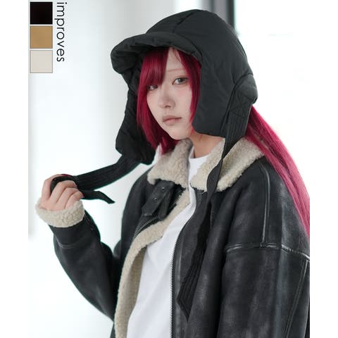 improves（インプローブス） | フライトキャップ メンズ ユニセックス 中綿入り 耳当て キャップ ストリート 原宿系 古着MIX 韓国ファッション ブラック ホワイト ベージュ