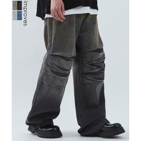 improves（インプローブス） | デニムパンツ メンズ ワイドパンツ ジーンズ Tシャツ ウォッシュ ダメージ グラデーション アメカジ カジュアル スケーター ストリート 韓国