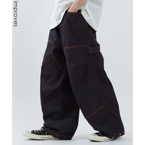 improves（インプローブス） | デニムパンツ メンズ ステッチ ルーズフィット Tシャツ アメカジ カジュアル スケーター ストリート 韓国 ノームコア