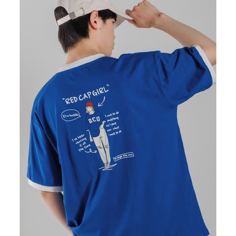improves（インプローブス） | リンガー配色 カレッジロゴ＆ガールズ プリント 半袖Tシャツ メンズ バック プリントTシャツ カットソー オーバーサイズ ビッグTシャツ ゆったり 大きいサイズ