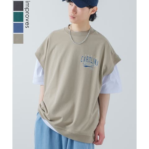improves（インプローブス） | USコットン 裏毛ベスト&カットソー&ネックレス メンズ アンサンブル スウェットベスト Tシャツ チェーンネックレス オーバーサイズ 大きいサイズ ゆったり 韓国ファッション