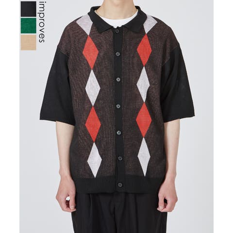 improves（インプローブス） | 半袖シャツ メンズ ニット カーディガン ポロ アーガイル ダイヤ チェック 大きめ オーバーサイズ カジュアル キレイめ シンプル ベーシック おしゃれ ストリート系 キレイめ 韓国ファッション 秋冬 秋 冬 秋物 冬物 春夏 春 春物 夏 夏物