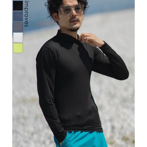 improves（インプローブス） | ラッシュガード メンズ 長袖 Tシャツ モックネック 水着 海水浴  アメカジ カジュアル サーフ サーファー ストリート 西海岸 大人カジュアル ホワイト ブラック