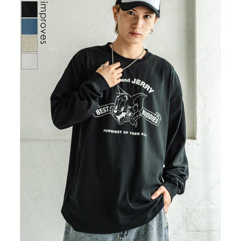 improves（インプローブス） | 長袖Tシャツ メンズ TOM&JERRY トムとジェリー プリント カットソー ロンT カートゥーン 大きめ アメカジ カジュアル スケーター ストリート 古着MIX