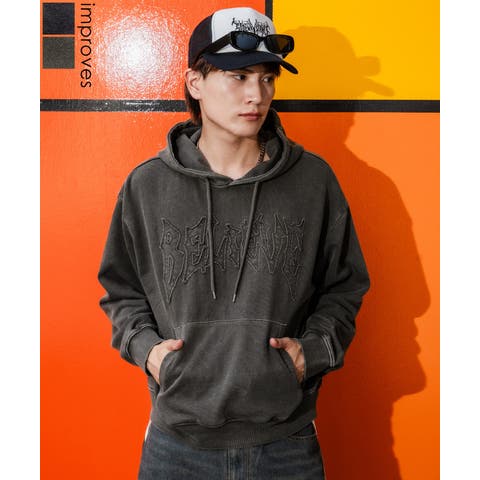 improves（インプローブス） | パーカー メンズ 刺しゅう ロゴ ヴィンテージ加工 ショート丈 裏毛 スウェット プルパーカー 秋 冬 アメカジ カジュアル Y2K ストリート 90s ストリート 韓国