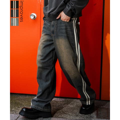 improves（インプローブス） | デニムパンツ メンズ サイドライン ワイド ジーンズ ヴィンテージ加工 春 秋 冬 アメカジ ワークスタイル Y2K ストリート 90s ストリート 韓国