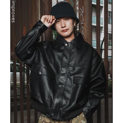 improves（インプローブス） | ミリタリージャケット メンズ A-2 ブルゾン フェイクレザー PUレザージャケット 大きめ アメカジ カジュアル ワーク スケーター ストリート 90s 古着MIX 韓国