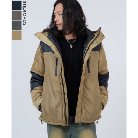 improves（インプローブス） | ダウンジャケット メンズ 中綿 ナイロン マウンテンパーカー フーディー ジャンパー アウター 防寒 オーバーサイズ アウトドア ストリート アメカジ 