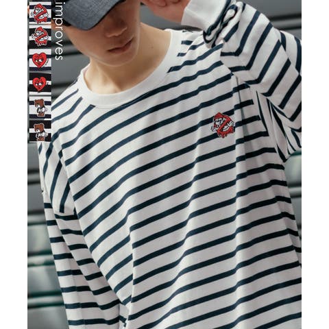 improves（インプローブス） | 長袖Tシャツ メンズ SIDEWAY STANCE サイドウェイスタンス オリジナル ワンポイント 刺しゅう ロンT カットソー ボーダー 大きめ カジュアル スケーター