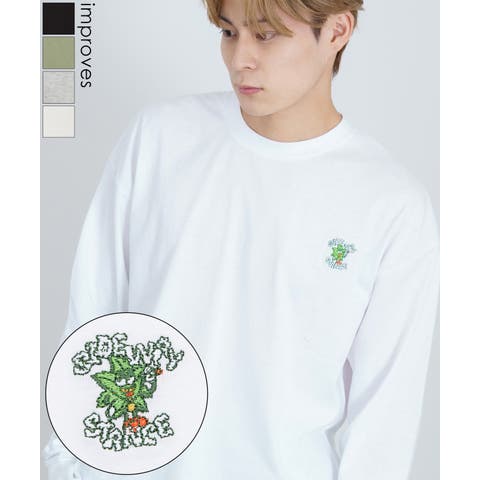 improves（インプローブス） | 長袖Tシャツ メンズ SIDEWAY STANCE サイドウェイスタンス オリジナル ワンポイント 刺しゅう ロンT カットソー ヘンプリーフ スケーター