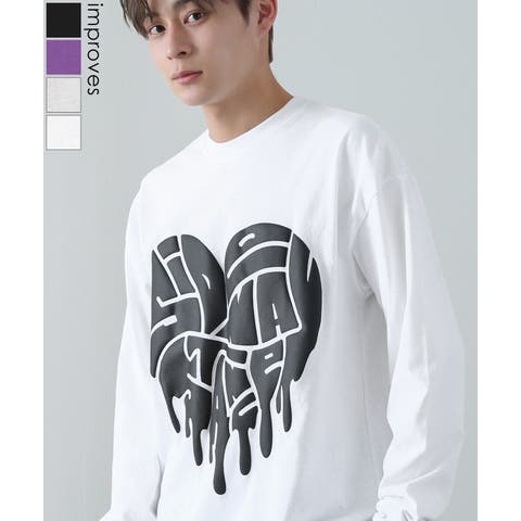 improves（インプローブス） | 長袖Tシャツ メンズ SIDEWAY STANCE サイドウェイスタンス オリジナルプリント 発泡ハート グラフィック ロンT 大きめ アメカジ スケーター ストリート