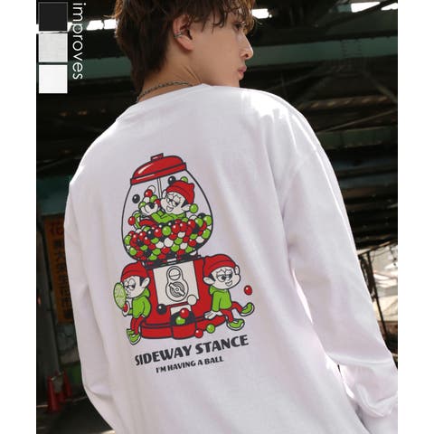 improves（インプローブス） | 長袖Tシャツ メンズ SIDEWAY STANCE サイドウェイスタンス オリジナルプリント ガムボール グラフィック ロンT 大きめ アメカジ スケーター ストリート