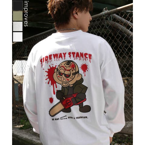 improves（インプローブス） | 長袖Tシャツ メンズ SIDEWAY STANCE サイドウェイスタンス オリジナルプリント チェンソー グラフィック ロンT 大きめ アメカジ スケーター ストリート