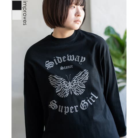 improves（インプローブス） | 長袖Tシャツ レディース SIDEWAY STANCE サイドウェイスタンス プリント バタフライ ロンT Tシャツ カットソー スケーター ストリート 古着MIX 韓国