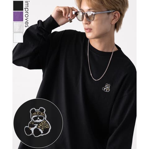 improves（インプローブス） | 長袖Tシャツ メンズ SIDEWAY STANCE サイドウェイスタンス オリジナル ワンポイント 刺しゅう ロンT カットソー ダウナーパンダ スケーター