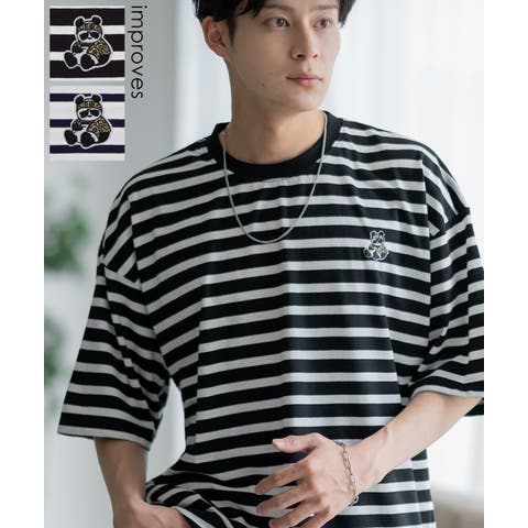 improves（インプローブス） | 半袖Tシャツ メンズ SIDEWAY STANCE サイドウェイスタンス オリジナル ワンポイント 刺しゅう ボーダーTシャツ カットソー スケーター