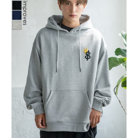 improves（インプローブス） | パーカー メンズ SIDEWAY STANCE サイドウェイスタンス 厚盛刺しゅう スウェット クラウンロゴ オーバーサイズ 大きめ アメカジ カジュアル