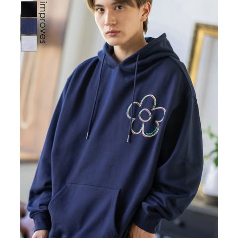 improves（インプローブス） | パーカー メンズ SIDEWAY STANCE サイドウェイスタンス 刺しゅう スウェット フラワー オーバーサイズ 大きめ アメカジ カジュアル スケーター ストリート