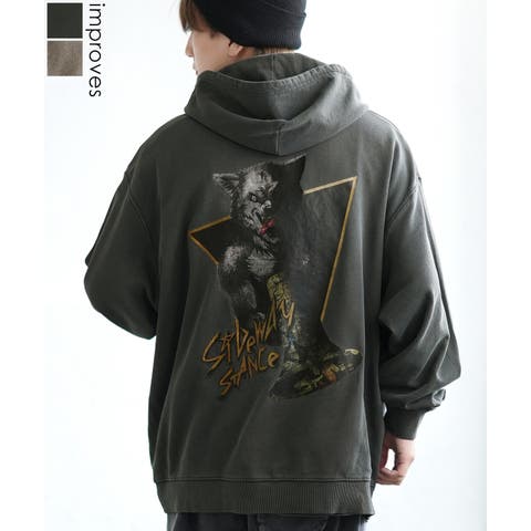 improves（インプローブス） | パーカー メンズ SIDEWAY STANCE サイドウェイスタンス ピグメント加工 ウェアウルフ プルパーカー オーバーサイズ スケーター ストリート 韓国