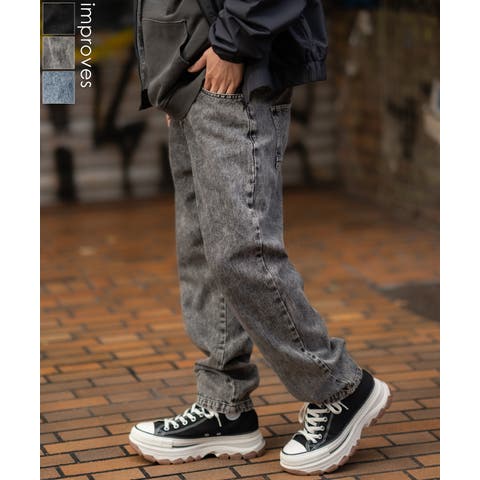improves（インプローブス） | デニムパンツ メンズ SIDEWAY STANCE サイドウェイスタンス ケミカルウォッシュ 10.5oz オンス テーパード ジーンズ スケーター ストリート 古着MIX 韓国