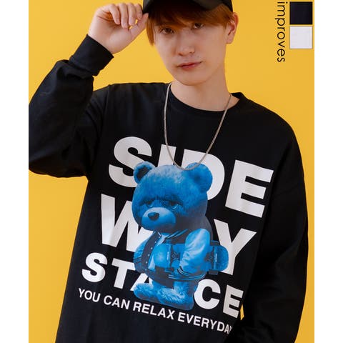 improves（インプローブス） | 長袖Tシャツ メンズ SIDEWAY STANCE サイドウェイスタンス オリジナルプリント ダウナーベア グラフィック ロンT カットソー スケーター ストリート 古着 韓国