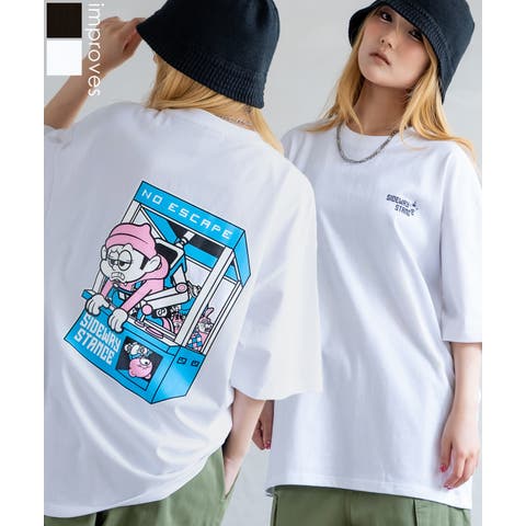 improves（インプローブス） | Tシャツ メンズ SIDEWAY STANCE サイドウェイスタンス 半袖 カットソー クレーン プリント アメカジ カジュアル Y2K ストリート 古着MIX 韓国 ブラック ホワイト