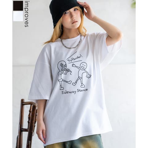 improves（インプローブス） | Tシャツ メンズ SIDEWAY STANCE サイドウェイスタンス 半袖 カットソー レスラー プリント アメカジ カジュアル Y2K ストリート 古着MIX 韓国 ブラック ホワイト