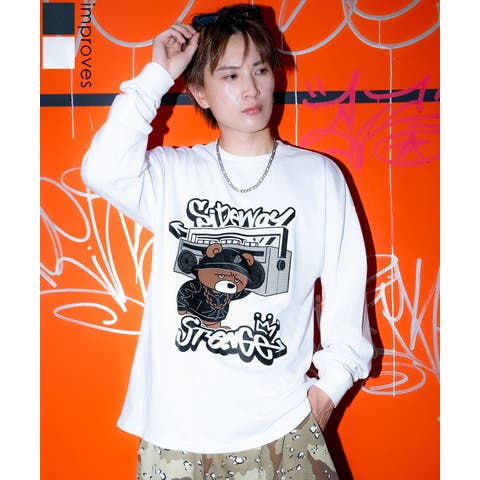 improves（インプローブス） | 長袖Tシャツ メンズ SIDEWAY STANCE サイドウェイスタンス オーディオ ベア プリント アメカジ カジュアル Y2K ストリート 90s Z世代 アニマル 韓国