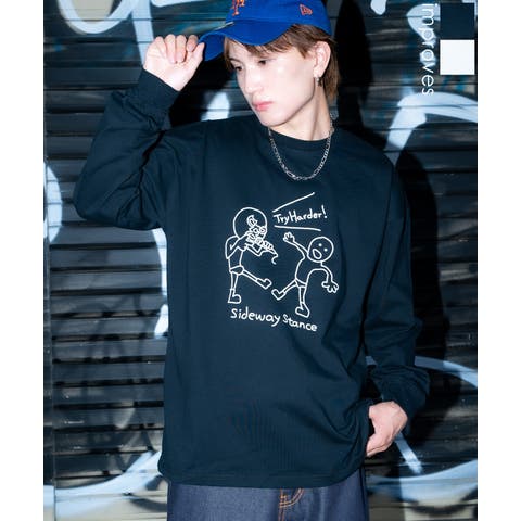 improves（インプローブス） | 長袖Tシャツ メンズ SIDEWAY STANCE サイドウェイスタンス ロンT カットソー レスラーイラスト アメカジ カジュアル Y2K ストリート 90s  韓国ファッション