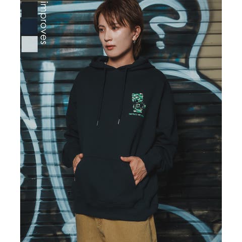 improves（インプローブス） | パーカー メンズ SIDEWAY STANCE サイドウェイスタンス カモフラベアプリント 裏毛 スウェット フーディー カジュアル Y2K ストリート 90s古着MIX 韓国