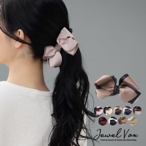 Jewel vox（ジュエルヴォックス） | バイカラー グログランリボン ふんわり バナナクリップ シンプル レディース 女性 結婚式 カジュアル パーティードレス   アクセサリー 韓国 大人 人気 韓国ファッション