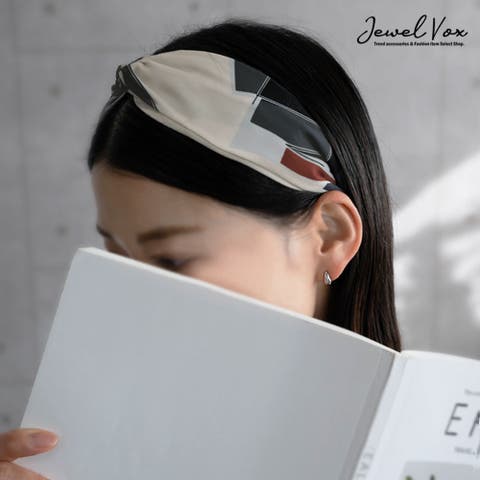Jewel vox（ジュエルヴォックス） | カチューシャ ヘアバンド ヘアアクセサリー レディース ターバン風 センタークロス ツイスト スカーフ 幾何学模様 レトロ柄 ワイド 幅広 太め 白髪隠し  韓国 大人 韓国ファッション 人気