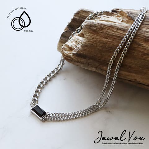 Jewel vox（ジュエルヴォックス） | ネックレス ステンレス製 レディース アシンメトリー チェーン ごつめ メンズライク ショートネックレス サージカルステンレス 金属アレルギー 重ね付け シルバー ブラック シンプル 普段使い おしゃれ  韓国 大人 韓国ファッション 人気