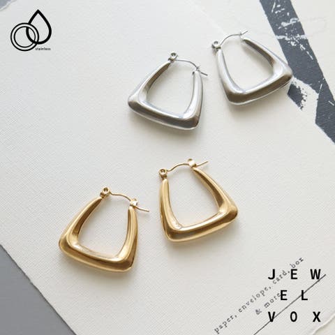 Jewel vox（ジュエルヴォックス） | ピアス ステンレス製 レディース 金属アレルギー サージカルステンレス フープピアス トライアングル ゴールド シルバー シンプル フォーマル  カジュアル 女性 プレゼント 韓国 大人 韓国ファッション 人気