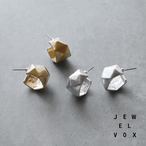 Jewel vox（ジュエルヴォックス） | ピアス チタンポスト ニッケルフリー 金属アレルギー 多角形 ハーフフープ  幅広 レディース ゴールド シルバー マット アンティーク調  大人かわいい 普段使い シンプル 韓国 大人 韓国ファッション 人気