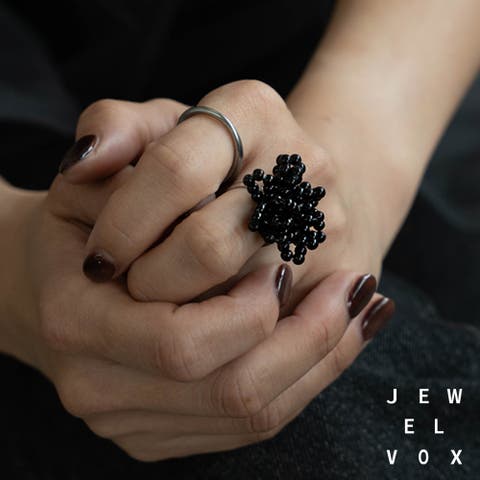 Jewel vox（ジュエルヴォックス） | 指輪 リング レディース ニッケルフリー 金属アレルギー 花 フラワー ビーズ メタルボール ゴールド シルバー ブラック 重ね付け 12号 フリーサイズ 調整可能 結婚式 女性 プレゼント 韓国 大人 韓国ファッション 人気